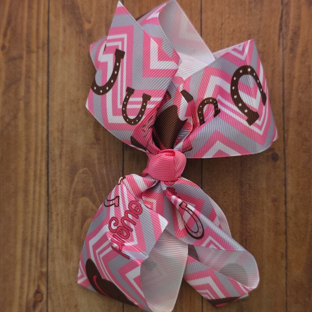 Cowgirl Pink and Brown Hair Bow Style 2